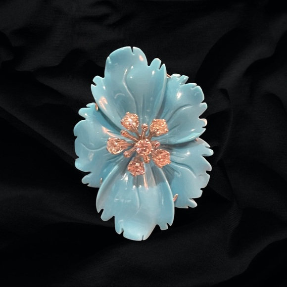 Cathy Waterman Turquoise Enamel & Diamond Flower Earrings - Picture 2 of 8